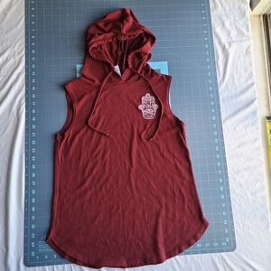 Modern Lux Maroon Sleeveless Hooded Shirt Hamsa Hand Positive Energy